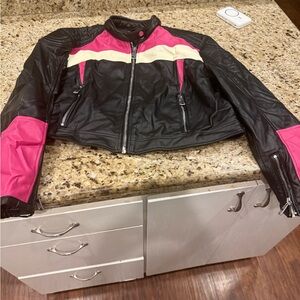 Zara Black and Pink Leather Jacket